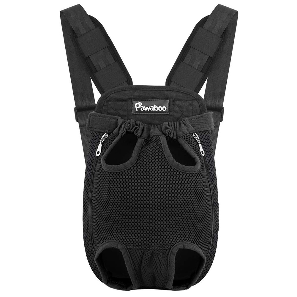 Pawaboo Pet Front Carrier‎ Backpack Black Medium Dog Cat Legs Out Hands Free